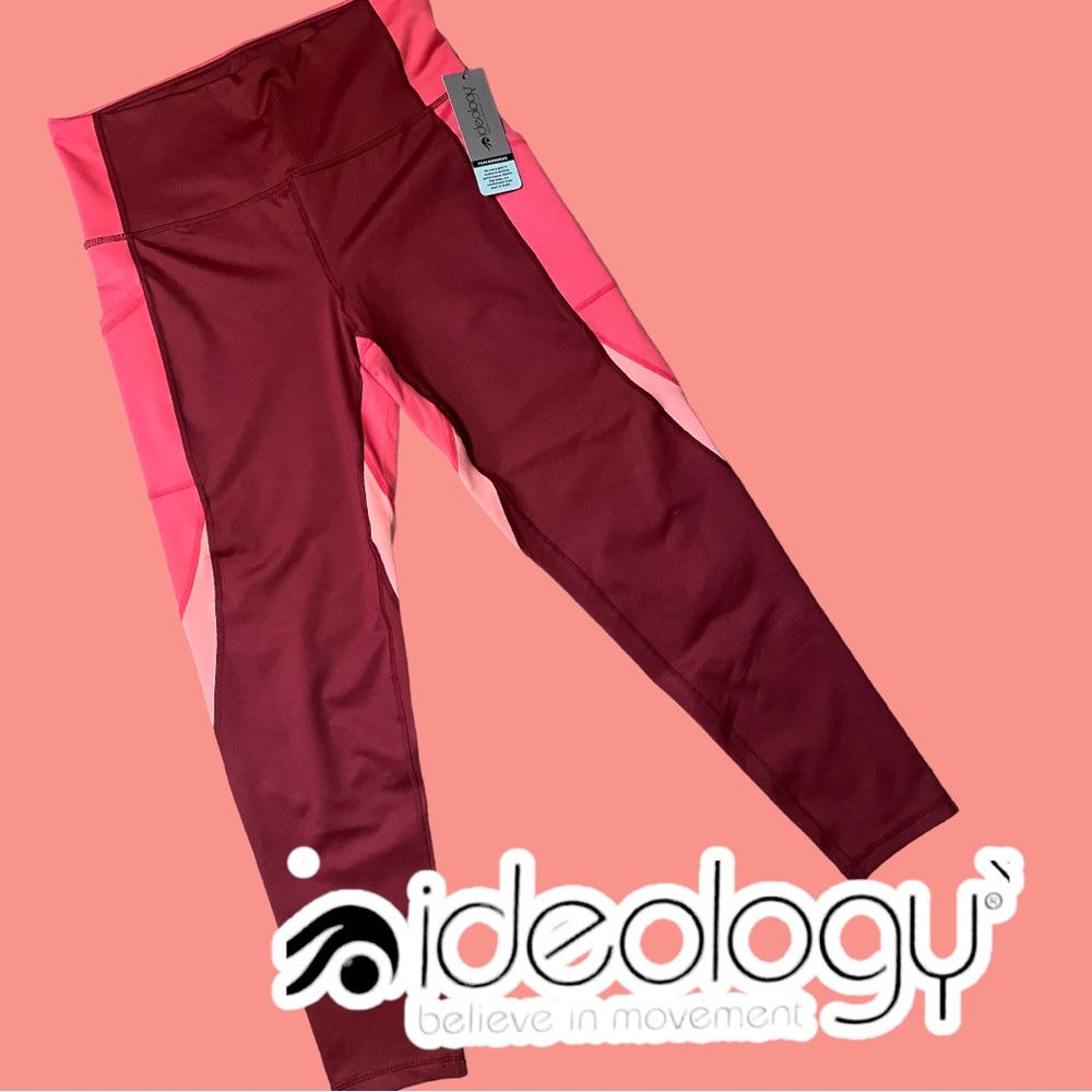 Ideology Women's Colorblock Leggings in Burgundy and Pink